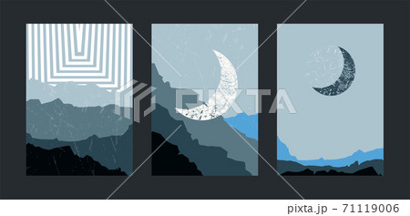 Mountains and moon background. Minimalist poster. 71119006