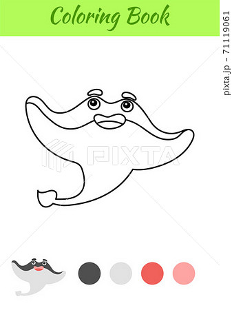 Coloring page happy stingray. Coloring book for kids. Educational activity for preschool years kids and toddlers with cute animal. Flat cartoon colorful vector illustration. 71119061
