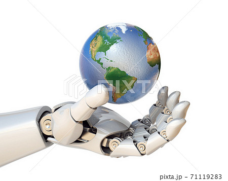 Cute robot standing on planet earth 4892135 Vector Art at Vecteezy