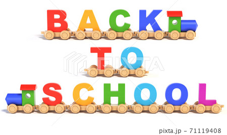 Back to school wooden train toy letters 3d rendering Back to school wooden train toy letters 3d rendering 71119408