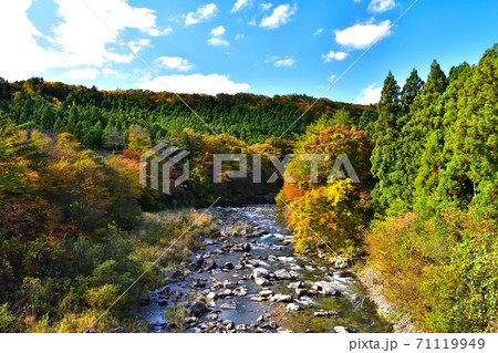 秋の紅葉に染まる那須塩原と那珂川 秋の紅葉に染まる那須塩原と那珂川 71119949