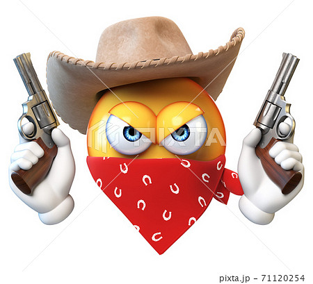 Bandit emoji isolated on white background, wild west robber emoticon 3d rendering Bandit emoji isolated on white background, wild west robber emoticon 3d rendering 71120254