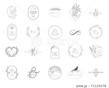 Wedding monogram vector collection. Modern minimalistic floral templates. Wreath for Invitation 71120376