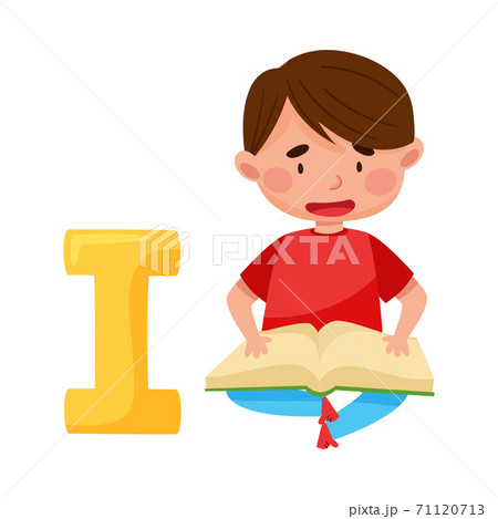 Smart Boy Pupil Sitting Near Big Alphabet Letter I and Reading ABC Book Vector Illustration Smart Boy Pupil Sitting Near Big Alphabet Letter I and Reading ABC Book Vector Illustration 71120713