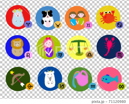 星座記号付きかわいい12星座のイラスト素材 星座記号付きかわいい12星座のイラスト素材