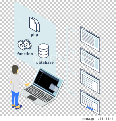 アイソメトリック Phpでwebページを作成するweb製作者のベクターイラストのイラスト素材 アイソメトリック Phpでwebページを作成するweb製作者のベクターイラストのイラスト素材