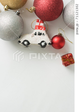 Christmas background of new year decorations 2021 on a light background. 71121302