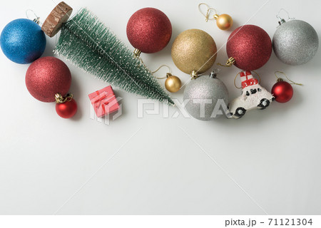 Christmas background of new year decorations 2021 on a light background. 71121304