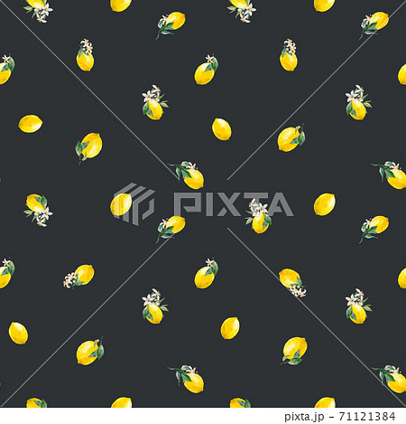 Beautiful vector seamless pattern with watercolor yellow lemon fruits, leaves and flowers. Stock illustrations,. Beautiful vector seamless pattern with watercolor yellow lemon fruits, leaves and flowers. Stock illustrations,. 71121384