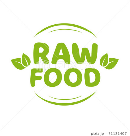 Raw food label icon vector for product badge stamp isolated with leaves, sticker tag for eco friendly vegetarian meal organic fresh green logo, diet seal element design on white background 71121407