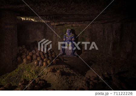 Tableau of hell, with demon and skulls, at Hanibe caves, Komatsu, Ishikawa Prefecture, Japan. 71122226