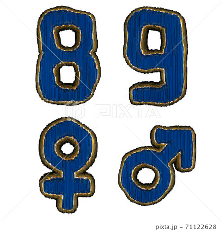 Set of numbers 8, 9 and symbols male, female made of industrial metal 3D Set of numbers 8, 9 and symbols male, female made of industrial metal 3D 71122628
