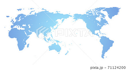 青色 モザイク柄 世界地図 Wold Map デジタルイメージ 背景白のイラスト素材