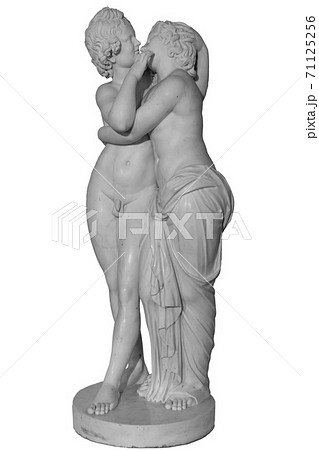 Ancient Amour and Psyche lovers statue. Kissing marble man and woman statue isolated on white background. Ancient Amour and Psyche lovers statue. Kissing marble man and woman statue isolated on white background. 71125256