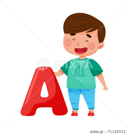 Smiling Boy Standing Near Big Alphabet A Letter Vector Illustration Smiling Boy Standing Near Big Alphabet A Letter Vector Illustration 71126522