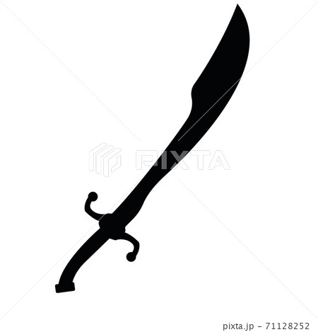Medieval war type of weapon, concept icon arabic sword old cold weaponry black silhouette vector illustration, isolated on white. Flat equipment of murder. 71128252