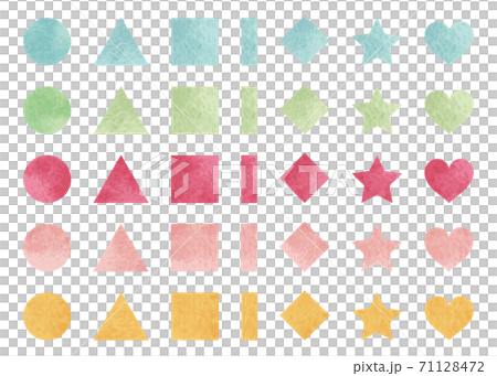 水彩図形 丸、三角、四角、星、ハート 7種類セット 71128472