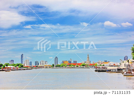 landscape of famous community beside choa phra ya river .the main river in Bangkok has important templesand historic landmarks. 71131135