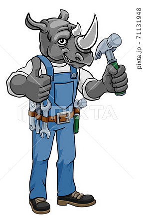 Rhino Mascot Carpenter Handyman Holding Hammer Rhino Mascot Carpenter Handyman Holding Hammer 71131948