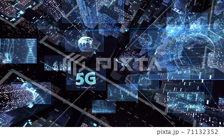 デジタル 通信 ネットワーク テクノロジー 都市 街 データ ビル 建物 オフィス ビジネス 背景  71132352
