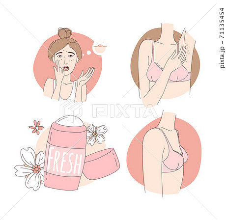 Pimples on face. Hair in armpits. Breast development. Women deodorant. Pimples on face. Hair in armpits. Breast development. Women deodorant. 71135454