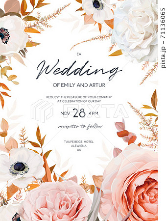 Vector watercolor style wedding invite card... - Stock Illustration  [71136065] - PIXTA