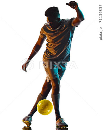 young african soccer player man isolated white background silhouette shadow 71136357