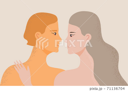 Partners in love concept vector. Woman and man are flirting and smiling. Happy marriage, husband and wife illustration. Date for girl and boy. Valentin greeting for couple Partners in love concept vector. Woman and man are flirting and smiling. Happy marriage, husband and wife illustration. Date for girl and boy. Valentin greeting for couple 71136704