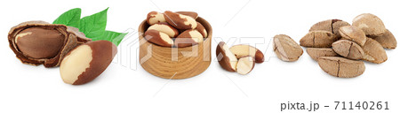 Brasil nuts in nutshell isolated on white background with clipping path and full depth of field. Set or collection 71140261