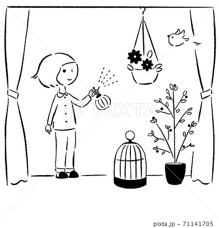 おうち時間 モーニングルーティーンのイラスト素材