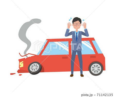 車の事故で焦る男性 車の事故で焦る男性 71142135