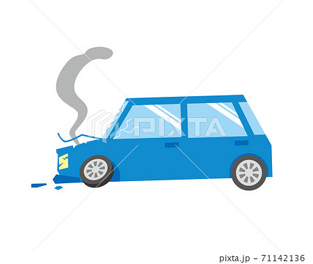 青い車 事故車のイラストのイラスト素材