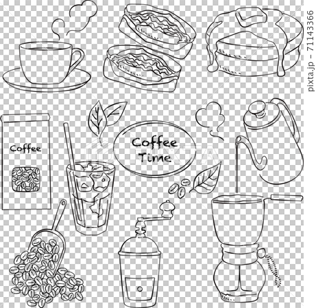 Coffee scene, pen drawing, handwriting 71143366