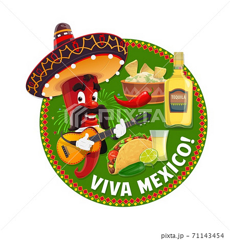 Viva Mexico chilli pepper with Mexican sombrero 71143454
