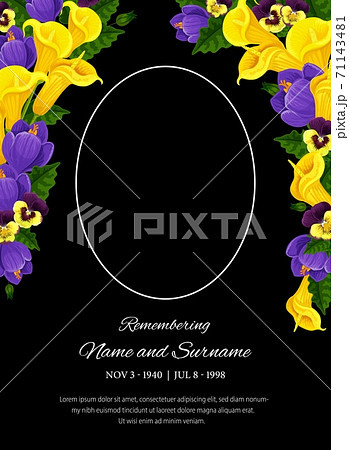 Funeral card vector template, condolence frame Funeral card vector template, condolence frame 71143481