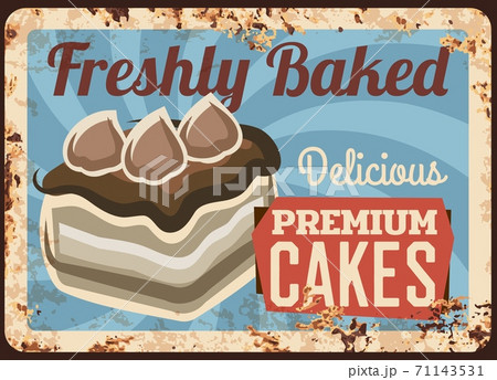 Pasty shop, confectionery cakes rusty metal plate 71143531