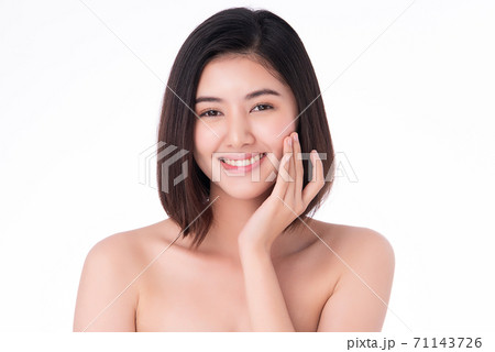 Beautiful young asian woman with clean fresh skin on white background, Face care, Facial treatment, 71143726