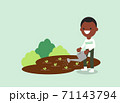 Young African American man watering plant. 71143794