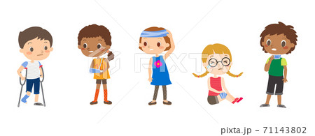 Injured children cartoon illustrations. 71143802