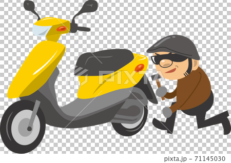 スクーター盗難をしている泥棒のイメージイラスト スクーター盗難をしている泥棒のイメージイラスト 71145030