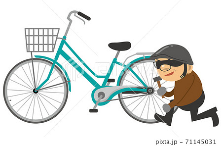 自転車盗難をしている泥棒のイメージイラストのイラスト素材