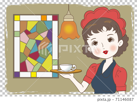 Waitress carrying a cafe Retro cafe with stained glass windows 71146087