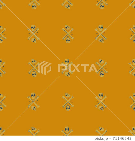 Abstract seamless pattern with gothic skulls and bones ornament. Scary print on orange background. Abstract seamless pattern with gothic skulls and bones ornament. Scary print on orange background. 71146542