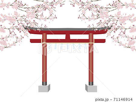 鳥居 桜のイラスト素材