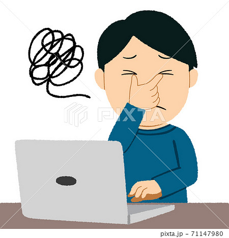 目の疲れを感じる男性のイラスト のイラスト素材
