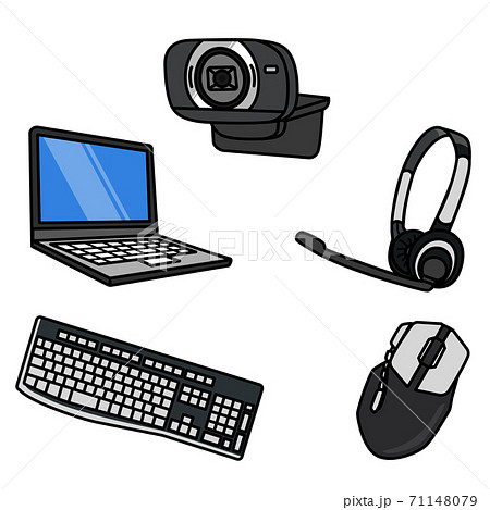 テレワークを快適にするパソコン周辺機器のイラストのイラスト素材