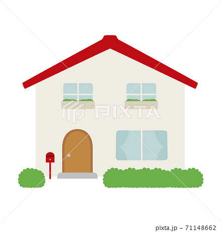 赤いポストがあるシンプルな二階建ての家のイラスト のイラスト素材
