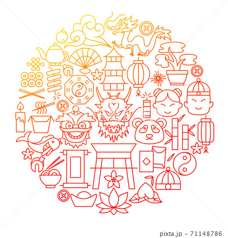 Chinese Line Icon Circle Design Chinese Line Icon Circle Design 71148786