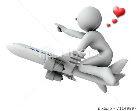 飛行機での旅を楽しむキャラクター 3dレンダリング 白バック のイラスト素材