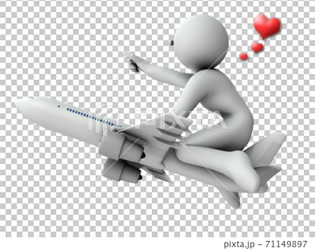 喜歡乘飛機旅行的角色。 3D渲染。白色背景 71149897